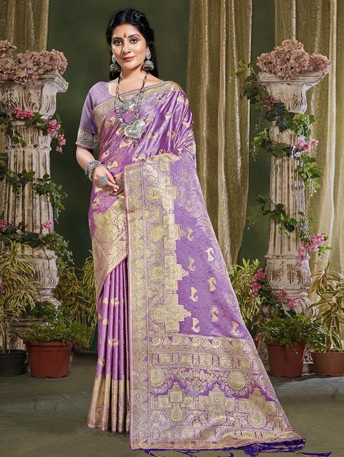 purple silk banarasi saree - 20122239 - Very Small Image - 1
