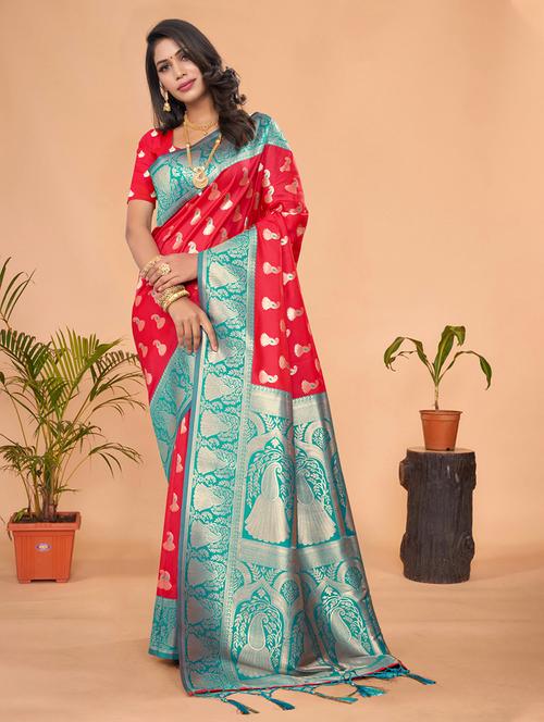 red silk banarasi saree - 20122270 - Very Small Image - 1