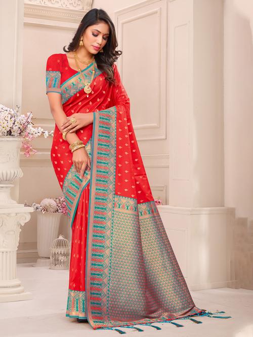 red silk banarasi saree - 20122318 - Very Small Image - 1