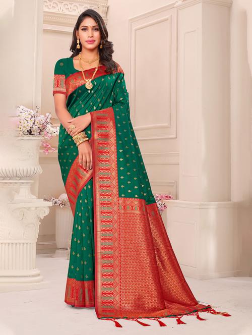bottle green silk banarasi saree - 20122319 - Very Small Image - 1