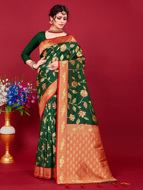 zari work self design banarasi saree - 20122350 - Very Small Image - 1