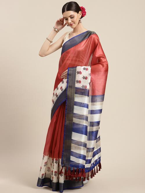 women's printed red colored saree - 20122957 - Very Small Image - 1