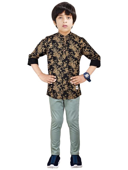 boys mandarin neck printed kurta set - 20123207 - Very Small Image - 1