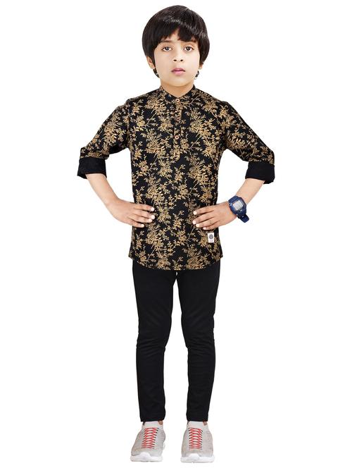 boys mandarin neck printed kurta set - 20123210 - Very Small Image - 1