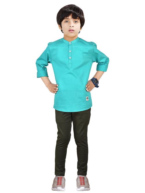 boys mandarin neck solid kurta sets - 20123211 - Very Small Image - 1