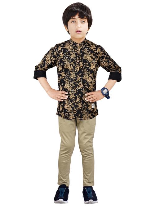 boys mandarin neck printed kurta set - 20123217 - Very Small Image - 1