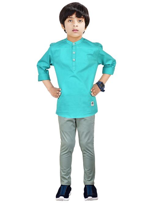 boys mandarin neck solid kurta sets - 20123222 - Very Small Image - 1