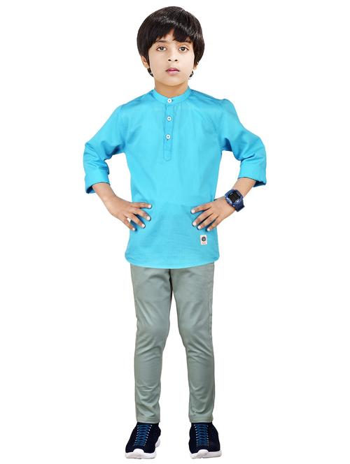 boys mandarin neck solid kurta sets - 20123223 - Very Small Image - 1