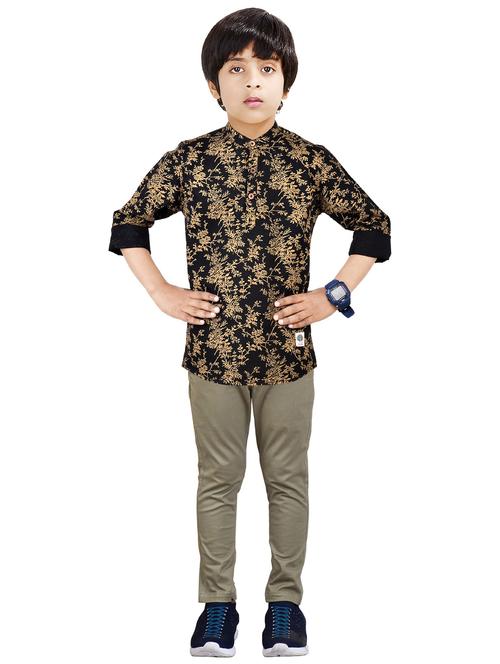 boys mandarin neck printed kurta set - 20123253 - Very Small Image - 1