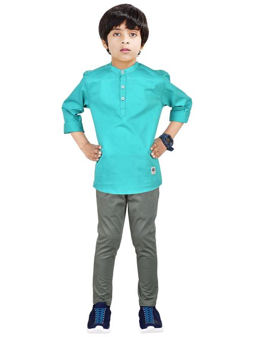 boys mandarin neck solid kurta sets - 20123255 - Very Small Image - 1