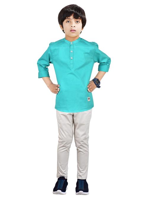 boys mandarin neck solid kurta sets - 20123259 - Very Small Image - 1