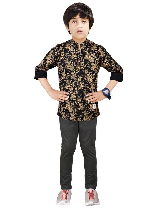 boys mandarin neck printed kurta set - 20123263 - Very Small Image - 1