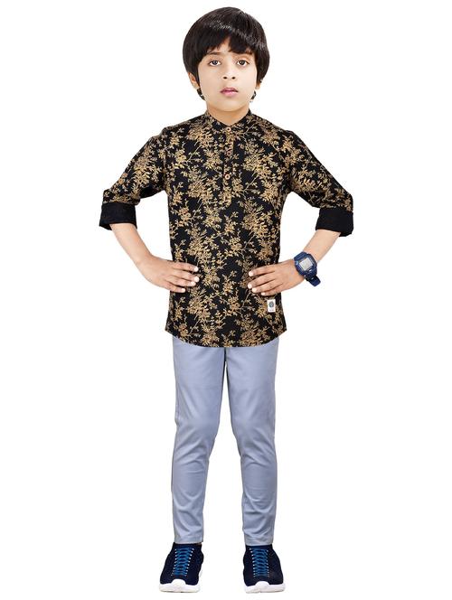 boys mandarin neck printed kurta set - 20123265 - Very Small Image - 1