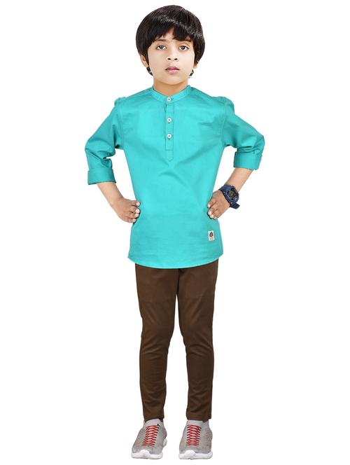 boys mandarin neck solid kurta sets - 20123268 - Very Small Image - 1