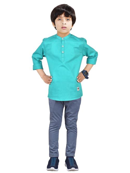 boys mandarin neck solid kurta sets - 20123285 - Very Small Image - 1