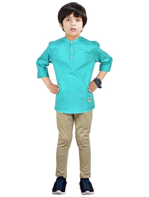boys mandarin neck solid kurta sets - 20123292 - Very Small Image - 1