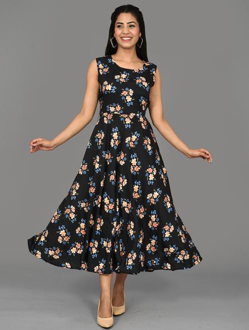 floral printed fit & flared maxi dress - 20123298 - Very Small Image - 1