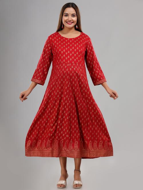 printed maternity a-line midi dress - 20123301 - Very Small Image - 1