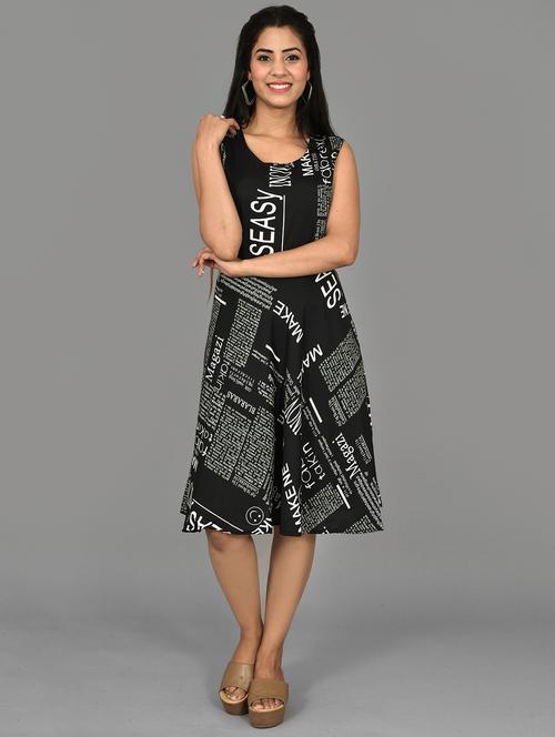 printed fit & flared knee length dress - 20123320 - Very Small Image - 1