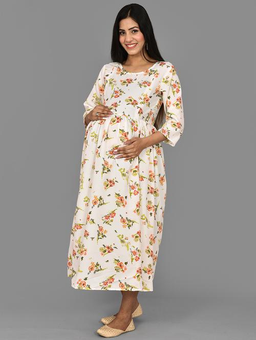 printed maternity a-line midi dress - 20123321 - Very Small Image - 1