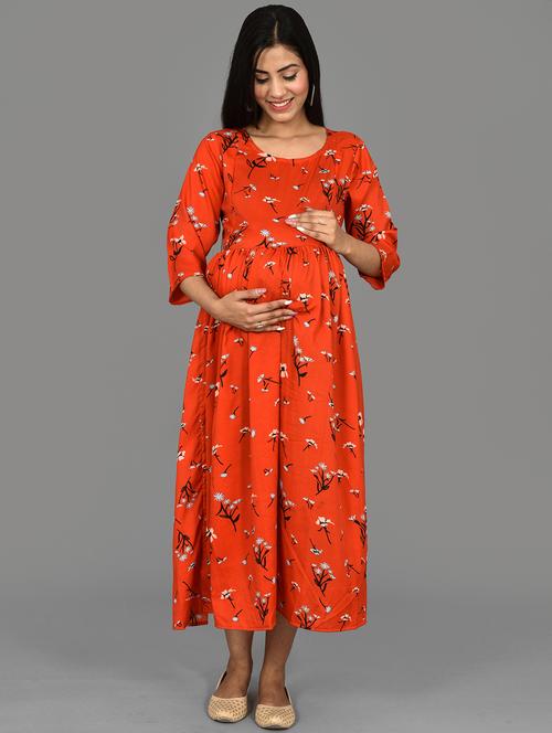 printed maternity a-line midi dress - 20123322 - Very Small Image - 1