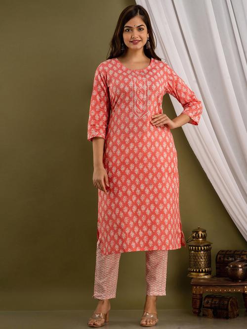 orange printed kurta pant set with dupatta - 20123358 - Very Small Image - 1