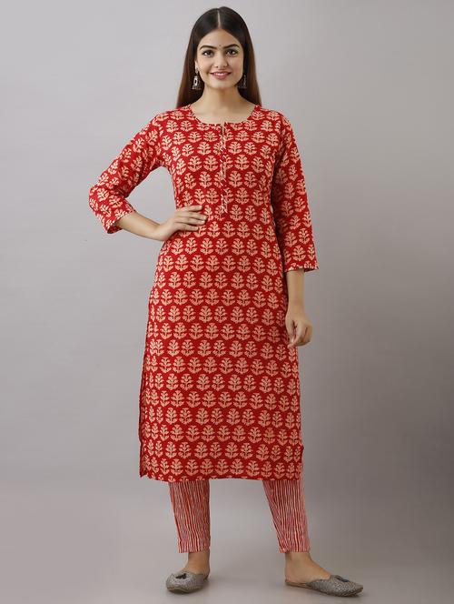 round neck floral printed kurta pant set - 20123392 - Very Small Image - 1