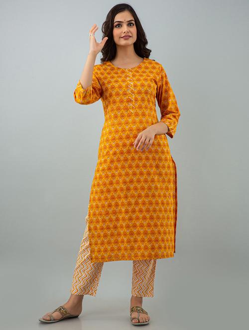 round neck floral printed kurta pant set - 20123422 - Very Small Image - 1