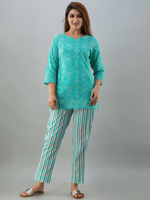 notch neck printed kurta pant set - 20123424 - Very Small Image - 1