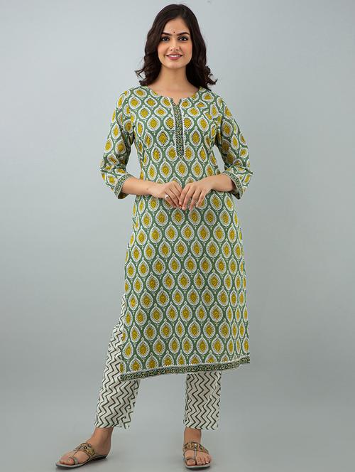 green printed kurta pant set - 20123427 - Very Small Image - 1