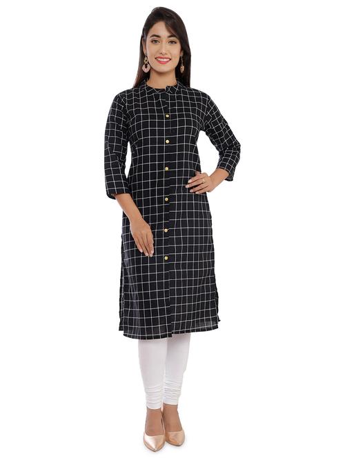 mandarin neck checkered print straight kurta - 20123963 - Very Small Image - 1