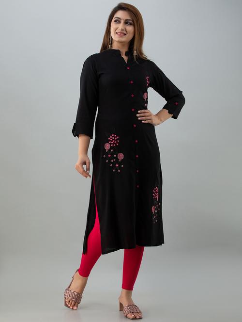 mandarin neck self design straight kurta - 20123965 - Very Small Image - 1