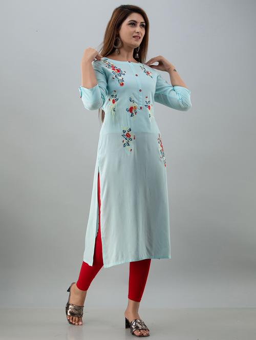 round neck self design straight kurta - 20123973 - Very Small Image - 1