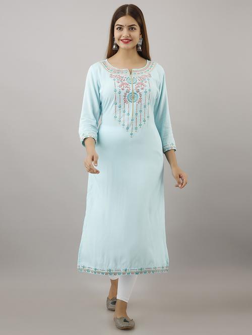 blue embroidered straight kurta - 20123984 - Very Small Image - 1