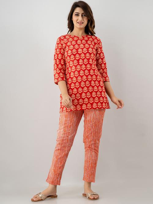 women printed cotton nightwear set - 20124042 - Very Small Image - 1