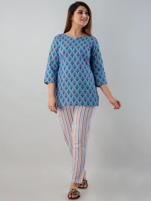 women printed cotton nightwear set - 20124053 - Very Small Image - 1