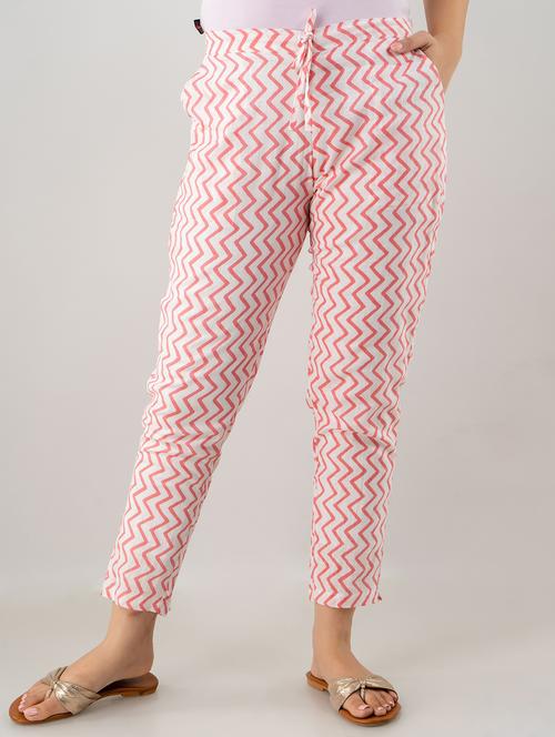 pink chevron print flat front mid rise trouser - 20124080 - Very Small Image - 1