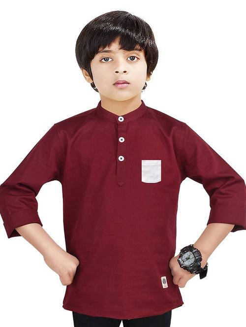 boys self design cotton kurta - 20124355 - Very Small Image - 1