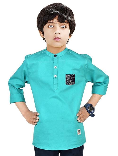 boys mandarin neck solid short kurta - 20124385 - Very Small Image - 1