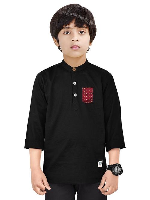 boys mandarin neck solid short kurta - 20124408 - Very Small Image - 1