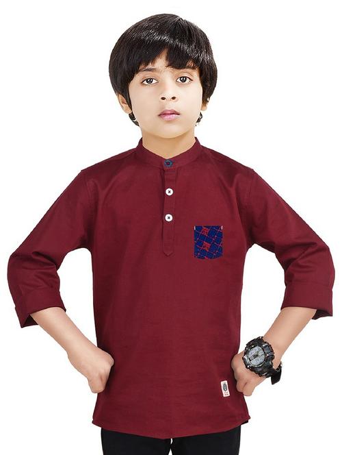boys mandarin neck solid short kurta - 20124419 - Very Small Image - 1