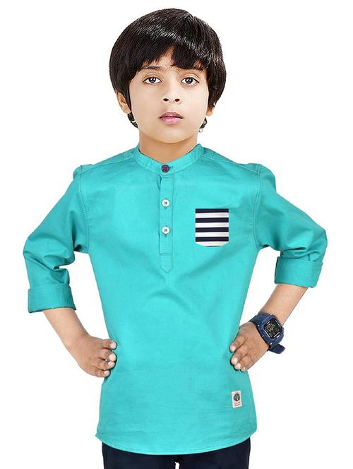 boys mandarin neck solid short kurta - 20124427 - Very Small Image - 1