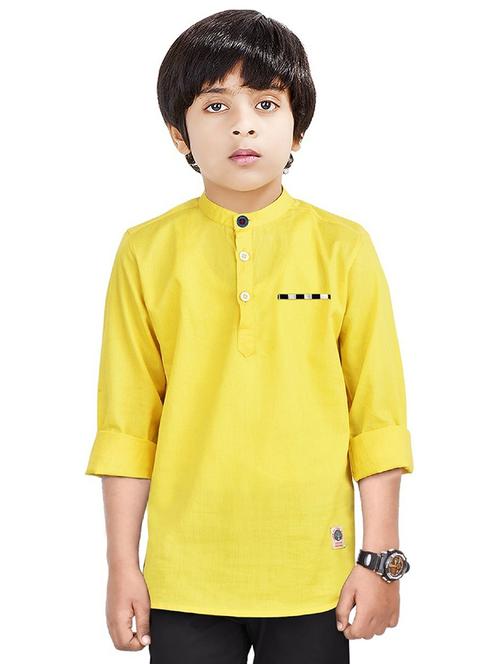 boys mandarin neck solid short kurta - 20124440 - Very Small Image - 1
