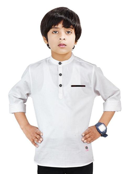 boys mandarin neck solid short kurta - 20124448 - Very Small Image - 1