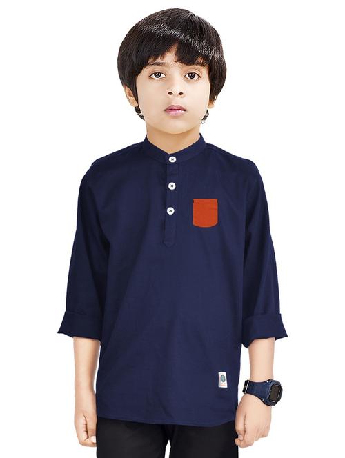 boys mandarin neck solid short kurta - 20124481 - Very Small Image - 1