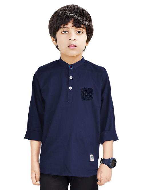 boys mandarin neck solid short kurta - 20124495 - Very Small Image - 1