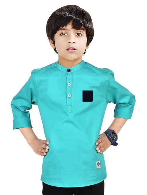 boys mandarin neck solid short kurta - 20124496 - Very Small Image - 1