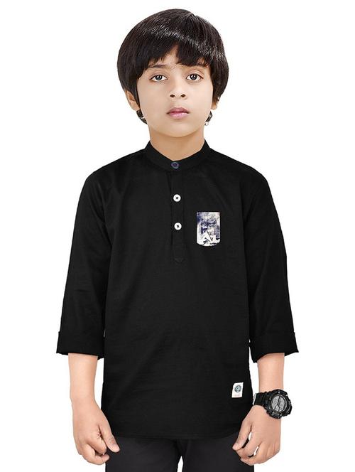 boys mandarin neck solid short kurta - 20124516 - Very Small Image - 1