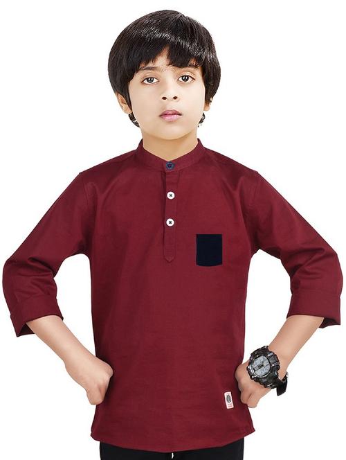 boys mandarin neck solid short kurta - 20124524 - Very Small Image - 1