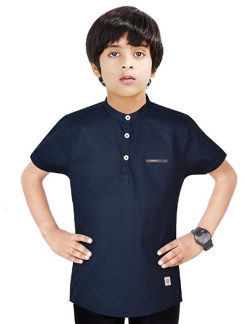 boys mandarin neck solid short kurta - 20124539 - Very Small Image - 1